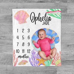 Under the Sea Baby Milestone Blanket / seashell blanket / Month Blanket / Baby Shower Gift / Ocean Milestone Blanket / New Mom Gift