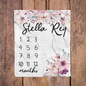 Milestone Blanket / Baby Girl / Baby Month Blanket / Baby Shower Gift / Floral Milestone Baby Girl Gift / New Mom Gift / Newborn baby gift
