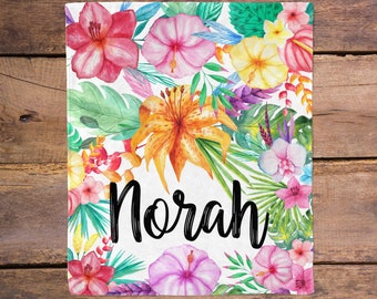 tropical flower personalized Blanket / Tropical Nursery / Baby Shower Gift / Bright floral blanket / New Mom Gift / Newborn baby gift