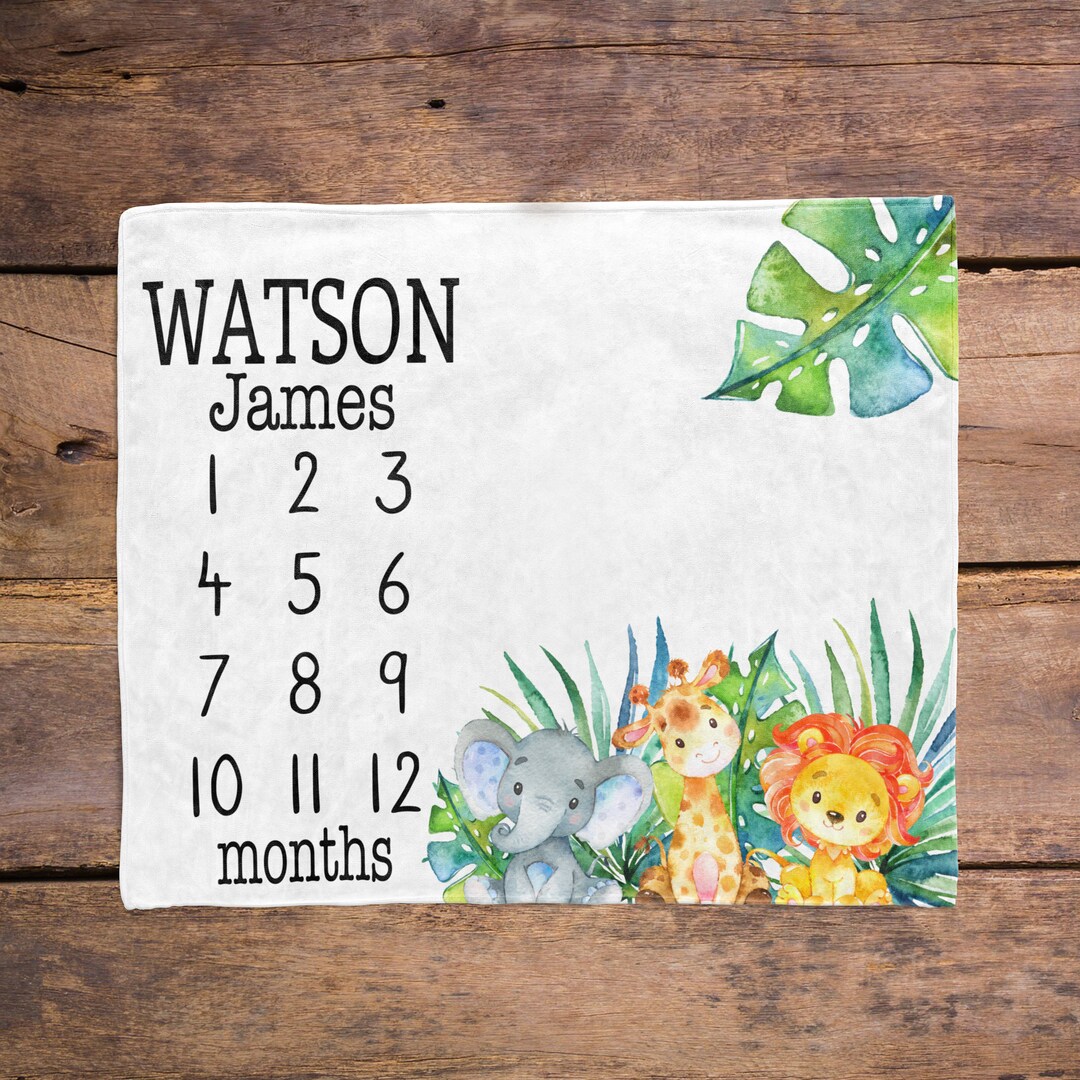 Milestone Blanket / Safari Animal Nursery / Baby Boy Milestone / New ...