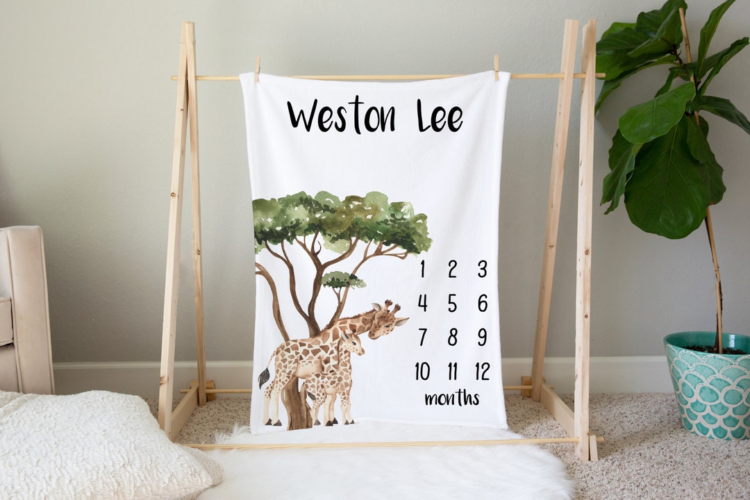 Giraffe Baby Milestone Blanket / Jungle Animals Boy / Month Blanket ...