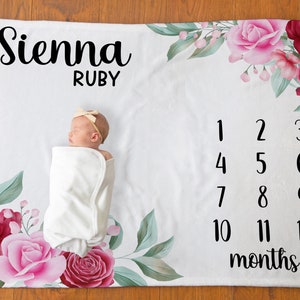 baby girl Rose milestone month blanket / floral  / Baby Shower Gift / Floral Milestone Baby Girl Gift / New Mom Gift / Newborn baby gift
