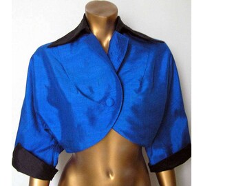 1950s dramatic blue and black silk bolero XS SM