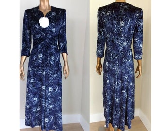 1940s Dark Blue Velvet Noir WWII Evening Dress SM small
