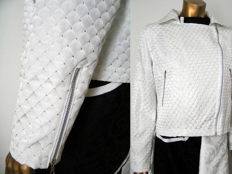 White Silver Moto Jacket Space Age Avant Garde Futuristic SM MED