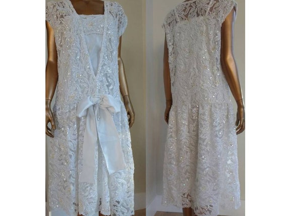 white beaded flapper dress