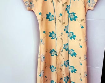 1930s yellow silk crepe floral print dress XXS