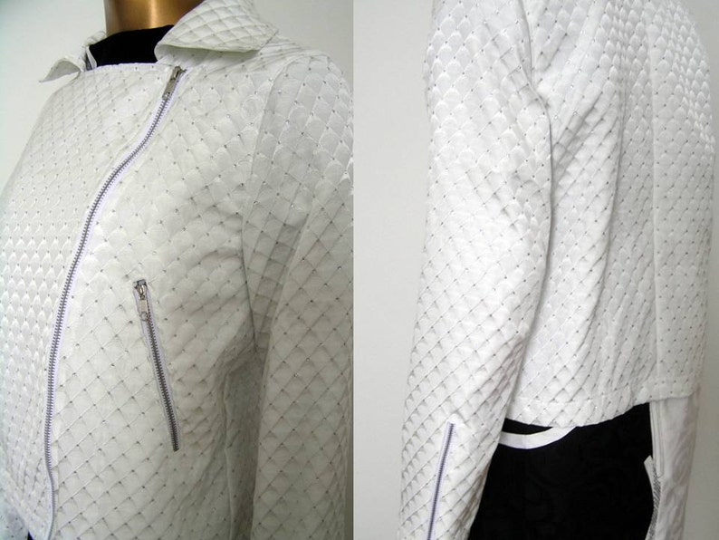 White Silver Moto Jacket Space Age Avant Garde Futuristic SM MED