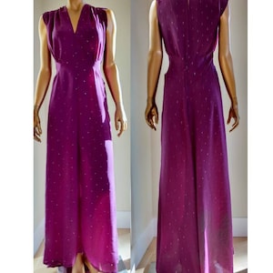1940s Hollywood red carpet plum silk crepe evening gown XS SM