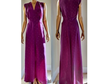 1940s Hollywood red carpet plum silk crepe evening gown XS SM