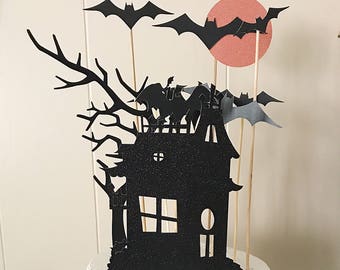 Haunted House Cake Topper Set, Halloween Party Cake Decor, Bat Cake Topper, Cake Toppers for Halloween Party, Halloween Decorations