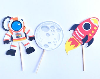 Outer Space Cupcake Toppers| Set of 15| Rocket Ship Cupcake Picks| Moon Cupcake Toppers| Astronaut Toppers| Spaceship Party| Galaxy Party