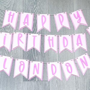 Happy Birthday Banner, Personalized Banner, Birthday Sign, Name Banner, Birthday Party Decorations, Pink, Pendants, Custom Banner image 1