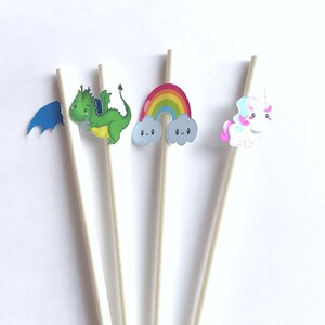 Unicorn and Dragon Paper Straws Unicorn and Dragon Birthday Party Twin Birthday Party Paper Straws image 4