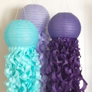 Purple, Soft Lavender and Aqua Paper Lanterns, Mermaid Party Backdrop, Jellyfish Room Decorations