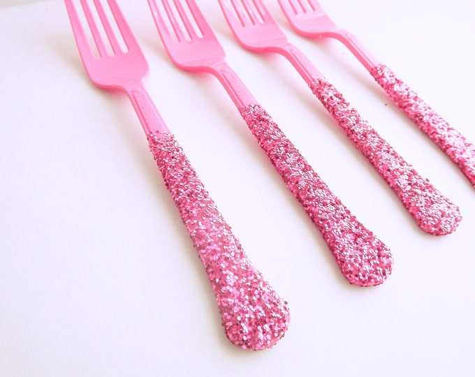 Pink Plastic Glitter Forksset of 20 Etsy