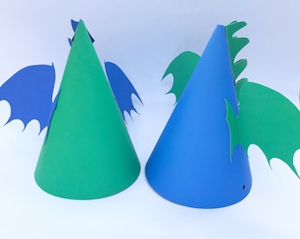 Dragon Birthday Party Hat, Dinosaur Birthday Party Hat, Green And Blue Birthday Party Hat, Party Favors, Godzilla Party, Green and Blue