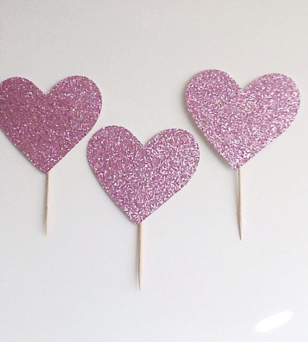 Pink Glitter Heart Picks Heart Shaped Cupcake Toppers Etsy