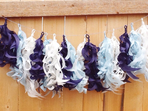 Blue Curly tassel Garland Paper Garland| Baby Shower Garland| Blue Tassels Il_570xn