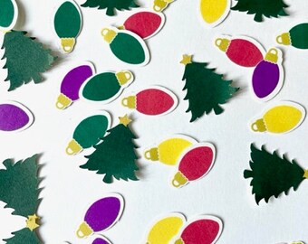 Lumières de Noël et confettis d’arbres de Noël, Confettis de Noël, Dispersion de table de fête, Confettis de table, Décorations de fête de Noël