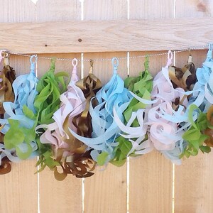 Custom Curly Tassel Garland-Blush,Oasis green,Metallic Gold,Light Blue Paper Tassels, Choose Your Colors