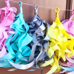 Tissue Tassels for Unicorn Party, Tassel Garland, Unicorn Tails, Curly Tassels, Birthday Decor