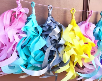 Tissue Tassels for Unicorn Party, Tassel Garland, Unicorn Tails, Curly Tassels, Birthday Decor