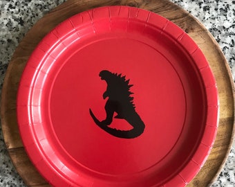 Godzilla rot Papier Platten | Godzilla Party | Godzilla Dekorationen | König der Monster | Party-Platten | Rote Papierplatten | Dinosaur Party