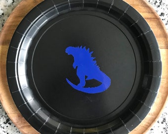 Godzilla Black Paper Plates| Godzilla Party| Godzilla Decorations| King Of The Monsters| Godzilla Birthday