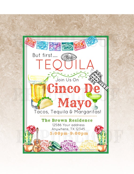 Tequila and Tacos Cinco De Mayo Party Invitation Tacos and Margaritas