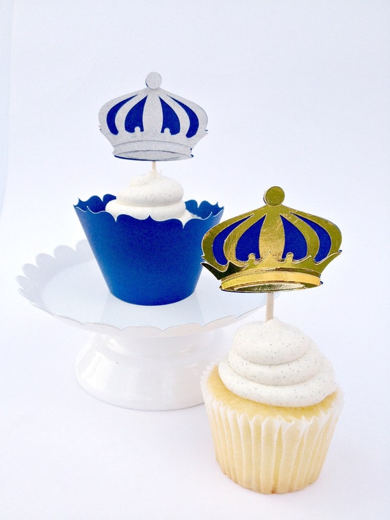 Prince Crown Cupcake Toppers Silver and Gold Prince Cupcake Toppers Prince Birthday Picks Il_570xn