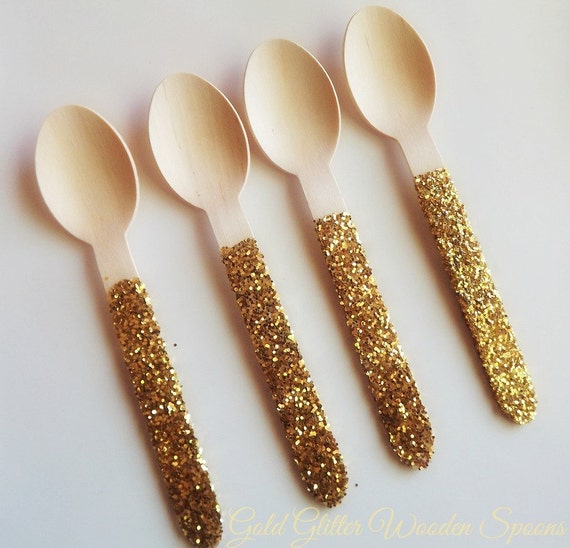 Gold Glitter Wooden Spoons|Wooden Cutlery|Glitz and Glam| Biodegradable Spoons| Gold Spoons| Wooden Spoons Il_570xn