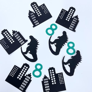 Godzilla Birthday Party Confetti, Black Confetti, Godzilla Party Supplies, Godzilla Table Scatter, Godzilla Party Decor, Skyscraper Confetti