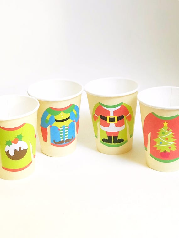 Ugly Christmas Sweater Cups, Christmas Party Cups, Office Party Cups, Christmas Coffee Cups, Christmas Paper Cups, Ugly Sweater Party Il_570xn