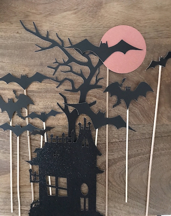 Haunted Bats Cake Topper Set-Halloween party-Trick or Treat-Halloween Cupcake toppers-Halloween Party Decor. Il_570xn