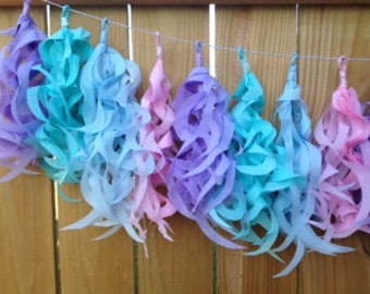 Pastel Tassel Garland- Mermaid Party-Home Decor-Nursery Decor-Spring Birthday Party Decorations-Baby Shower Decor-Wedding-Paper Tassels