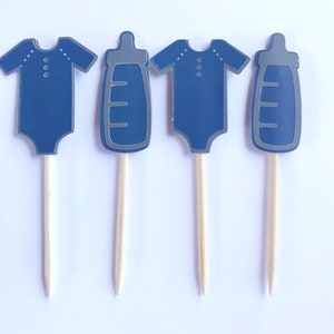 Marine-Blau-Babyparty-Kuchendeckel | Baby Flasche Cupcake Toppers | Baby Junge Cupcake Topper | Blaue Babypartydekorationen | Junge Geschlecht offenbaren