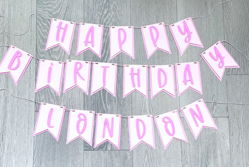 Happy Birthday Banner, Personalized Banner, Birthday Sign, Name Banner, Birthday Party Decorations, Pink, Pendants, Custom Banner image 1