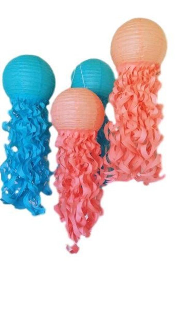 Coral And Turquoise Paper Lantern Jellyfish Mermaid Birthday Party