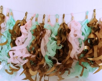 Pink Gold & Mint Tassel Garland-Wedding Tassels-Baby Shower Garland-Nursery Decor-16 tassels