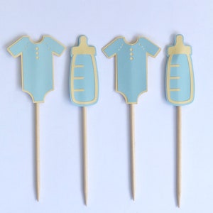 Baby Shower Cupcake Toppers | Baby Flasche Cupcake Toppers | Baby Junge Cupcake Topper | Blaue Babypartydekorationen | Junge Geschlecht offenbaren