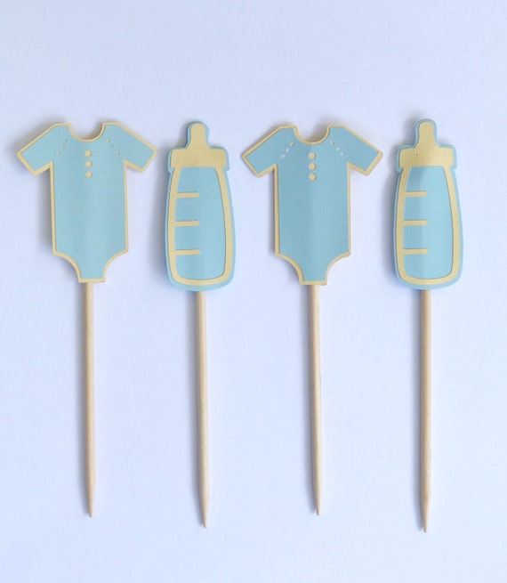 Baby Shower Cupcake Toppers| Baby Bottle Cupcake Toppers| Baby Boy Cupcake Topper| Blue Baby Shower Decorations| Boy Gender Reveal Il_570xn