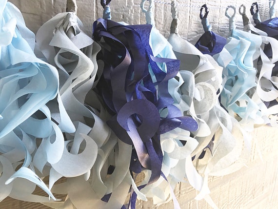 Nautical Curly Paper Tassel Garland Blue Tassel Garland Nautical Birthday Party Decor Boy Baby Shower Decor Il_570xn
