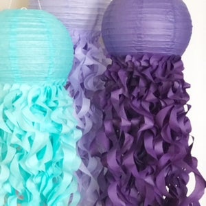 Purple, Soft Lavender and Aqua Paper Lanterns, Mermaid Party Backdrop, Jellyfish Room Decorations image 5