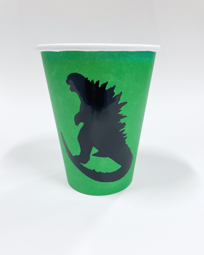 Green Godzilla Paper Cups, Godzilla Birthday Cups, Green Paper Cups, Birthday Cups, Coffee Cups, Dinosaur Party, Godzilla Theme image 2