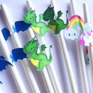Unicorn and Dragon Paper Straws Unicorn and Dragon Birthday Party Twin Birthday Party Paper Straws image 2