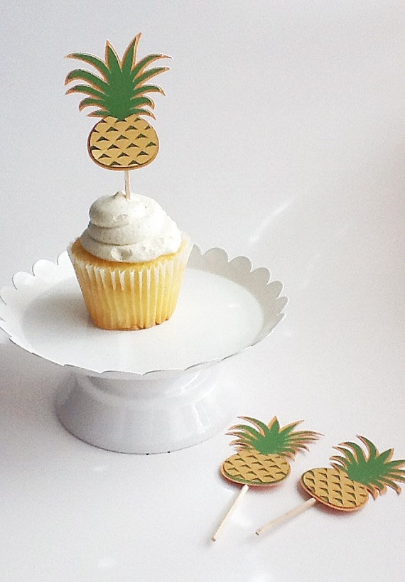 Pineapple Cupcake Toppers, Pineapple Party Picks, Luau Party Picks, Hawaiian Party, Birthday Gold Cupcake Topper, Glitter Cupcake Topper Il_570xn