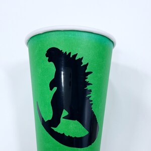 Green Godzilla Paper Cups, Godzilla Birthday Cups, Green Paper Cups, Birthday Cups, Coffee Cups, Dinosaur Party, Godzilla Theme image 5