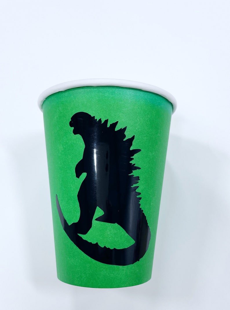 Green Godzilla Paper Cups, Godzilla Birthday Cups, Green Paper Cups, Birthday Cups, Coffee Cups, Dinosaur Party, Godzilla Theme image 5