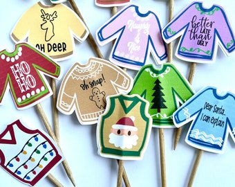 Ugly Christmas Sweater Party Cupcake Toppers, Holiday Party Picks, Christmas Sweater Decor, Cupcake Toppers, Cupcake Picks, Holiday Toppers